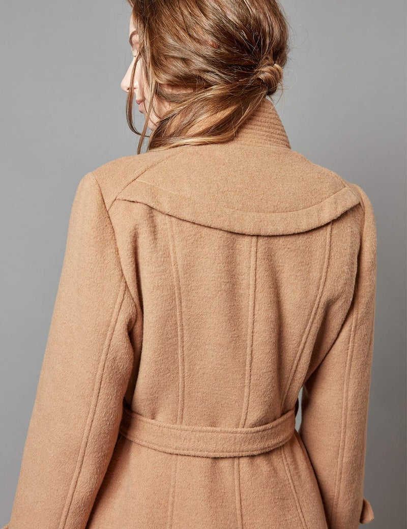 Escalier Women's Wool Trench Coat Winter Double-Breasted Jacket with Belts Camel XL - Image 5